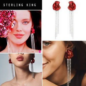 Sterling King Georgia Red Crystal Drop Earrings 360$